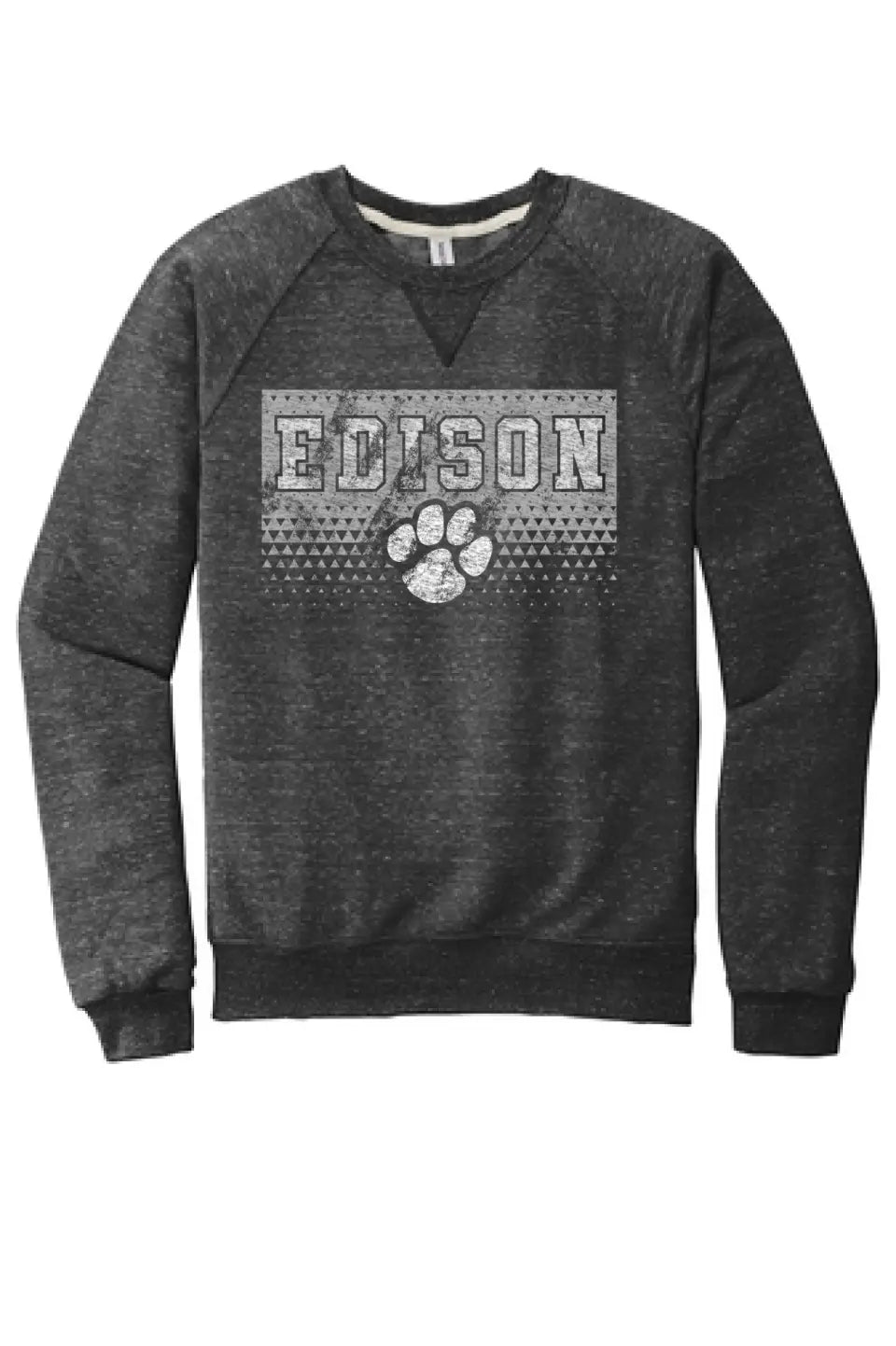 Edison Distressed Triangle Jerzees Snow Heather French Terry Raglan Crew