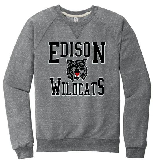 Edison Retro Wildcat Jerzees Snow Heather French Terry Raglan Crew