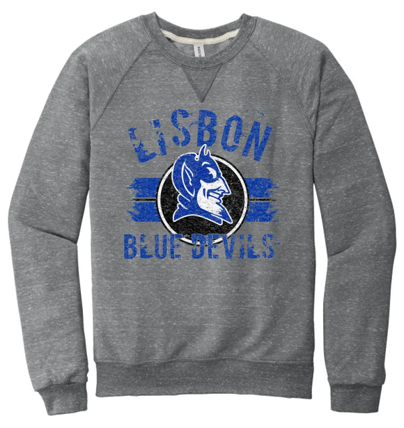 Lisbon Blue Devils Boycott Distressed Jerzees Snow Heather French Terry Raglan Crew