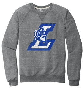 Lisbon Blue Devils Logo L Distressed Jerzees Snow Heather French Terry Raglan Crew