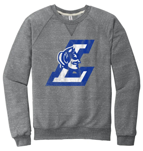 Lisbon Blue Devils Logo L Distressed Jerzees Snow Heather French Terry Raglan Crew