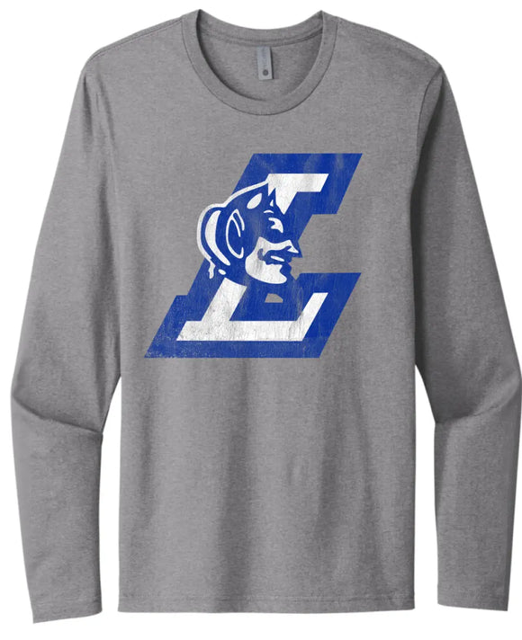 Lisbon Blue Devils Logo L Distressed Next Level Cotton Long Sleeve Tee