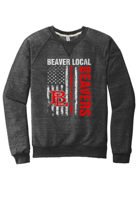 Beaver Local 2023-01 Jerzees Snow Heather French Terry Raglan Crew