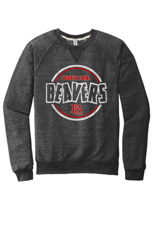 Beaver Local 2023-13 Distressed Jerzees Snow Heather French Terry Raglan Crew