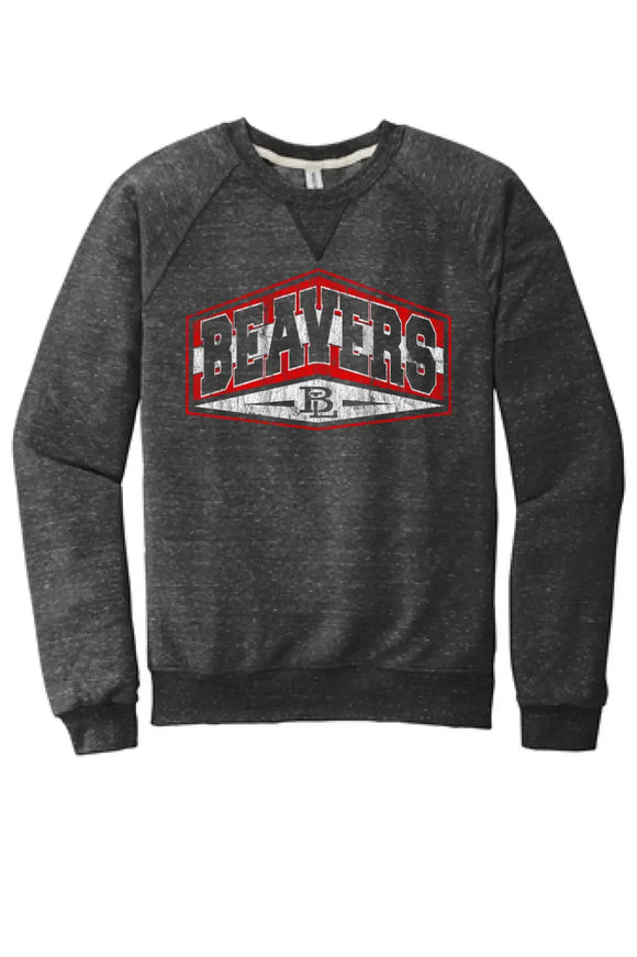 Beaver Local 2023-15 Distressed Jerzees Snow Heather French Terry Raglan Crew