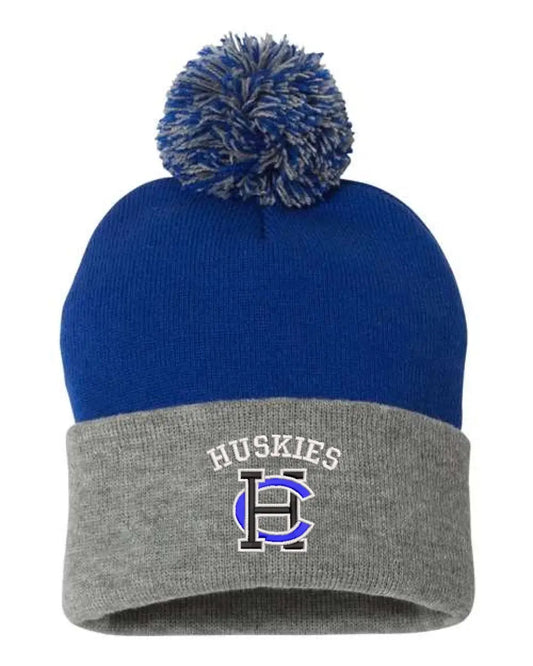 Harrison Central Embroidery Pom-Pom Cuffed Beanie
