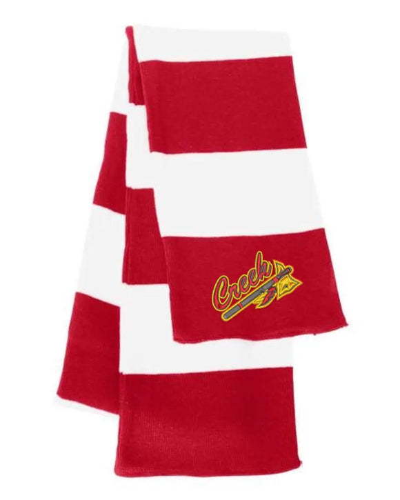 Indian Creek Embroidery Tomahawk Rugby-Striped Knit Scarf