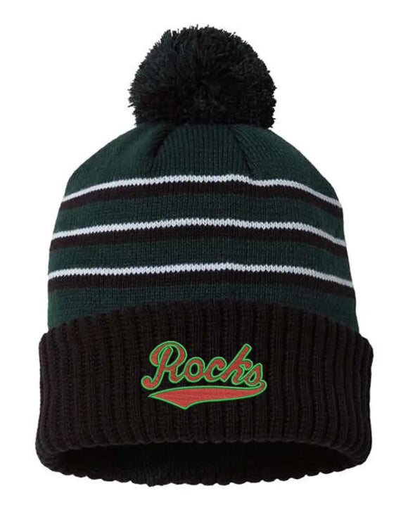 Barnesville Embroidery Stripe Pom Cuffed Beanie