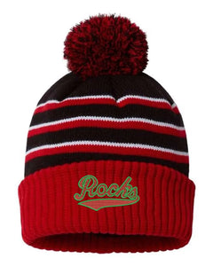 Barnesville Embroidery Stripe Pom Cuffed Beanie