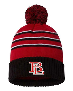 Beaver Local Red Embroidery Stripe Pom Cuffed Beanie