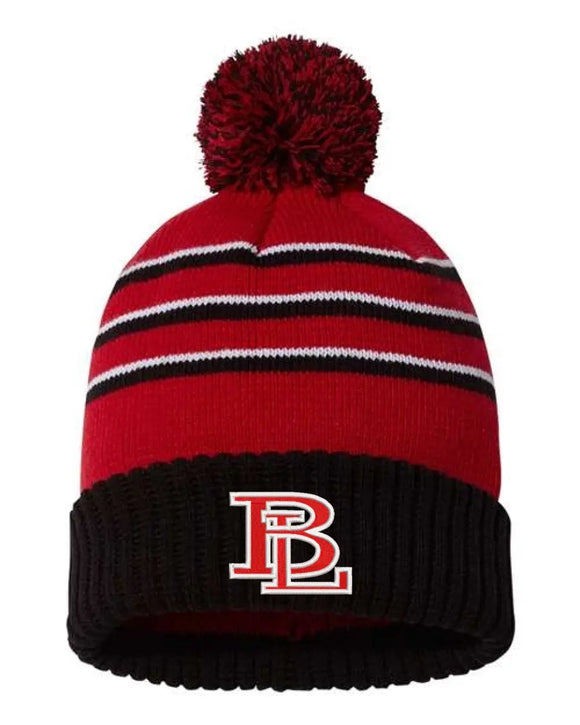 Beaver Local Red Embroidery Stripe Pom Cuffed Beanie