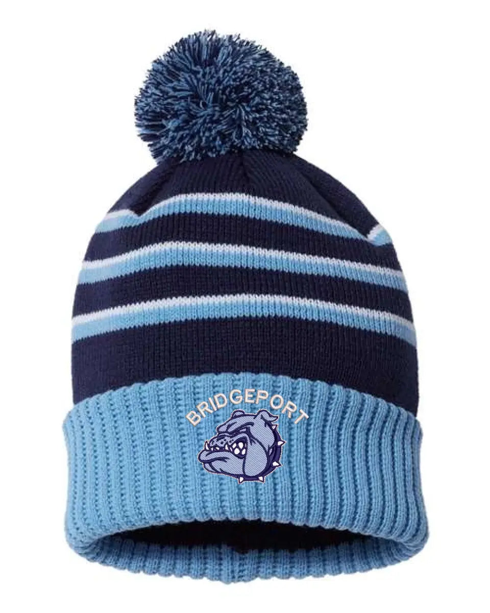 Bridgeport Embroidery Stripe Pom Cuffed Beanie