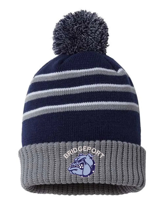 Bridgeport Embroidery Stripe Pom Cuffed Beanie