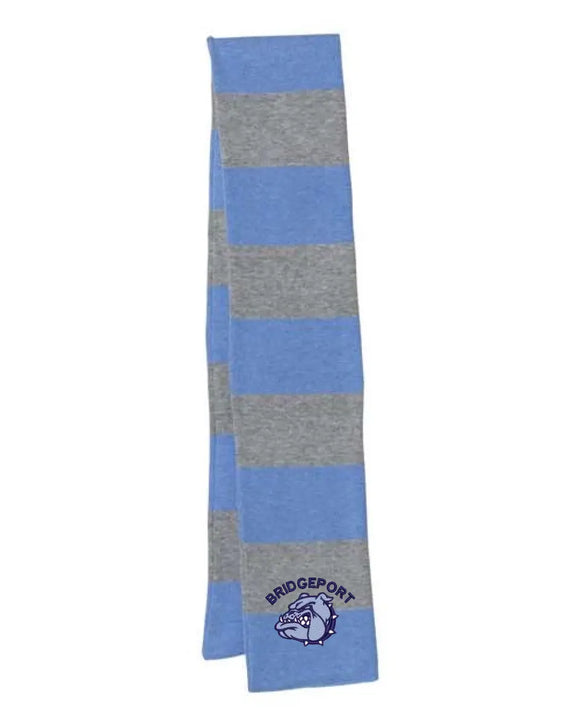 Bridgeport Blue Embroidery Rugby-Striped Knit Scarf