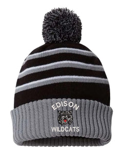 Edison Embroidery Stripe Pom Cuffed Beanie