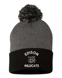 Edison Embroidery Pom-Pom Cuffed Beanie