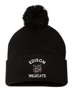 Edison Embroidery Pom-Pom Cuffed Beanie