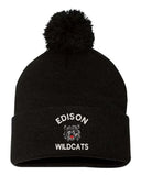 Edison Embroidery Pom-Pom Cuffed Beanie