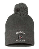 Edison Embroidery Pom-Pom Cuffed Beanie