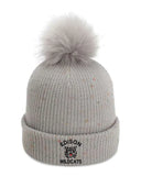 Edison Black Embroidery The Montage Pom Cuffed Beanie