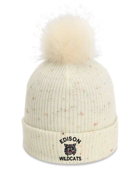 Edison Black Embroidery The Montage Pom Cuffed Beanie