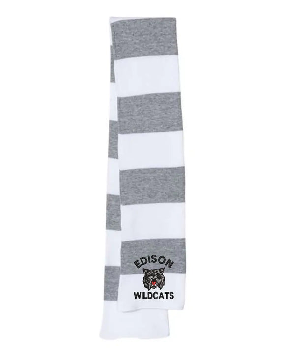Edison Black Embroidery Rugby-Striped Knit Scarf