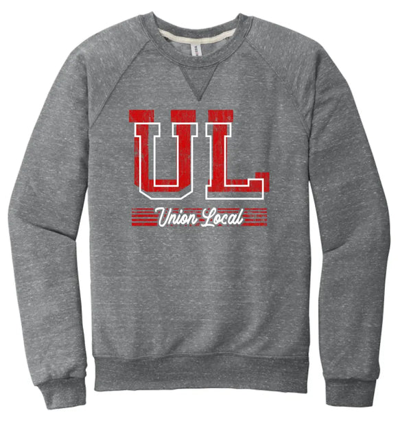 Union Local 2023 01 Distressed Jerzees Snow Heather French Terry Raglan Crew