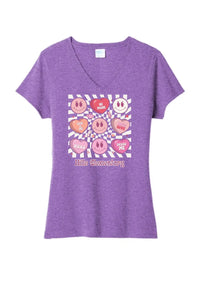 Hills Elem Hearts Ladies Tri-Blend V-Neck Tee