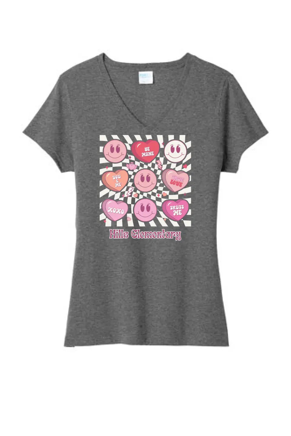 Hills Elem Hearts Ladies Tri-Blend V-Neck Tee