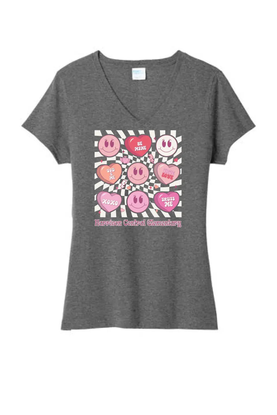 Harrison Central Elem Hearts Ladies Tri-Blend V-Neck Tee