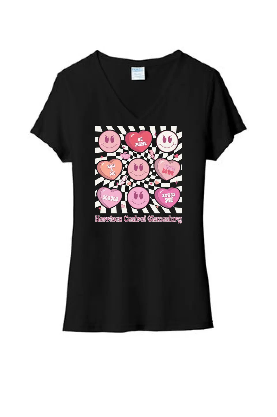 Harrison Central Elem Hearts Ladies Tri-Blend V-Neck Tee