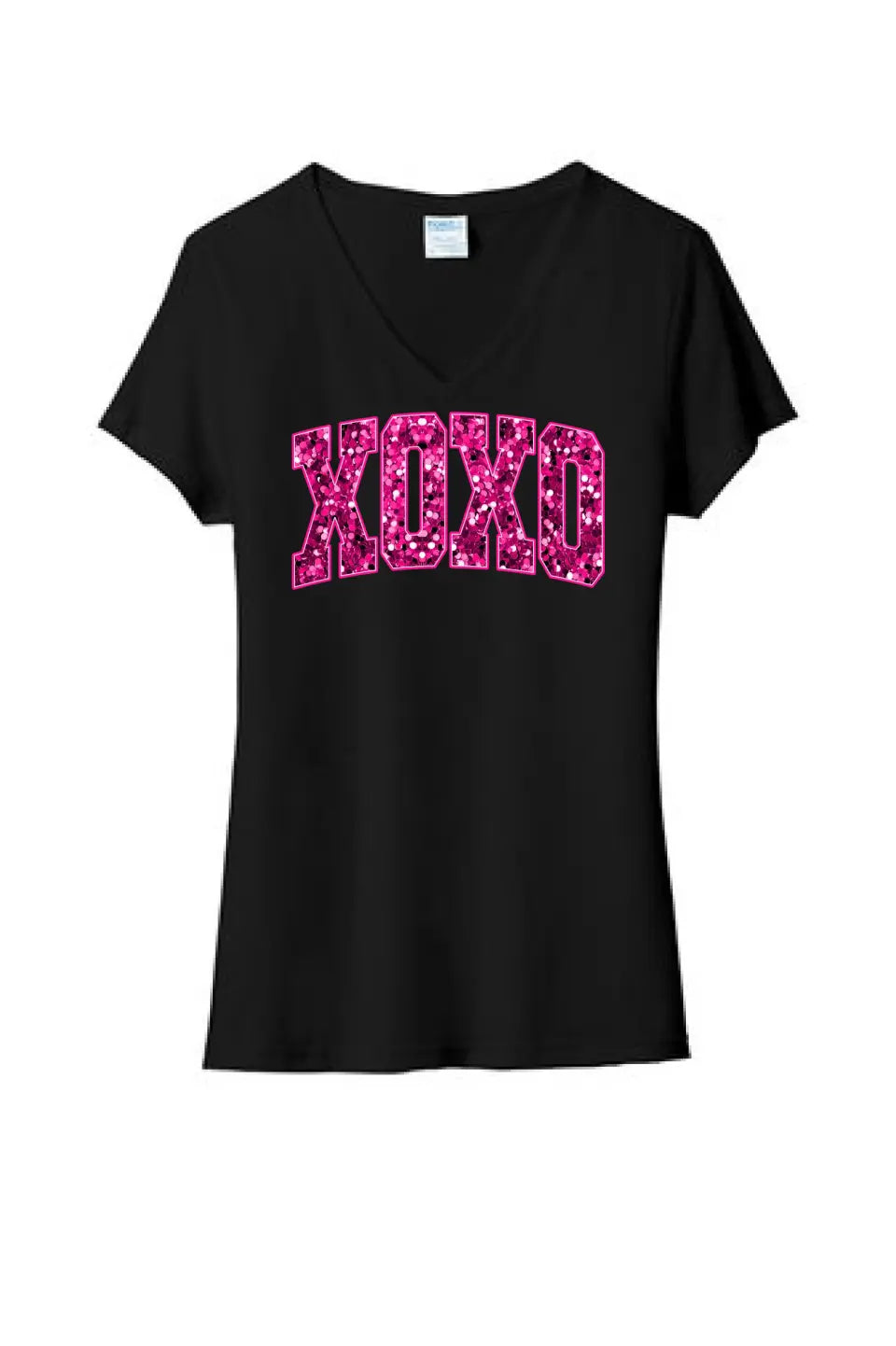 XOXO Sequins Ladies Tri-Blend V-Neck Tee