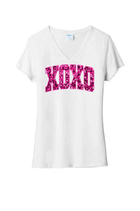 XOXO Sequins Ladies Tri-Blend V-Neck Tee