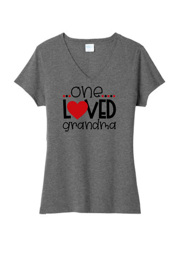 One Loved Grandma Ladies Tri-Blend V-Neck Tee