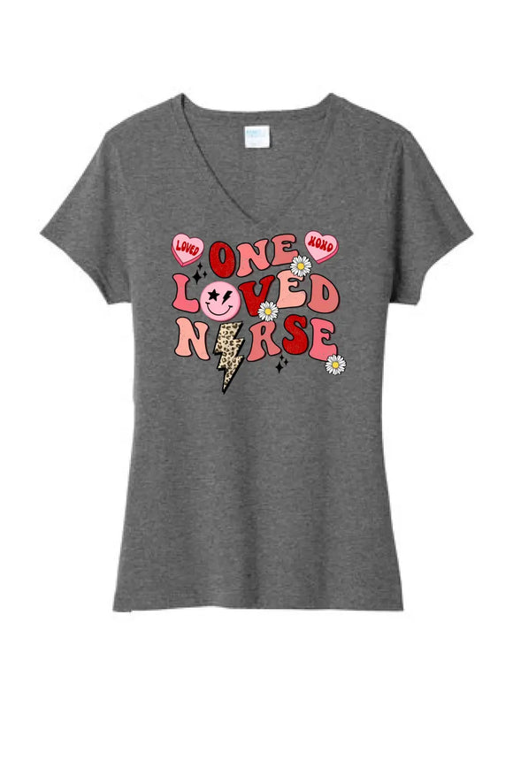 One Loved Nurse Ladies Tri-Blend V-Neck Tee