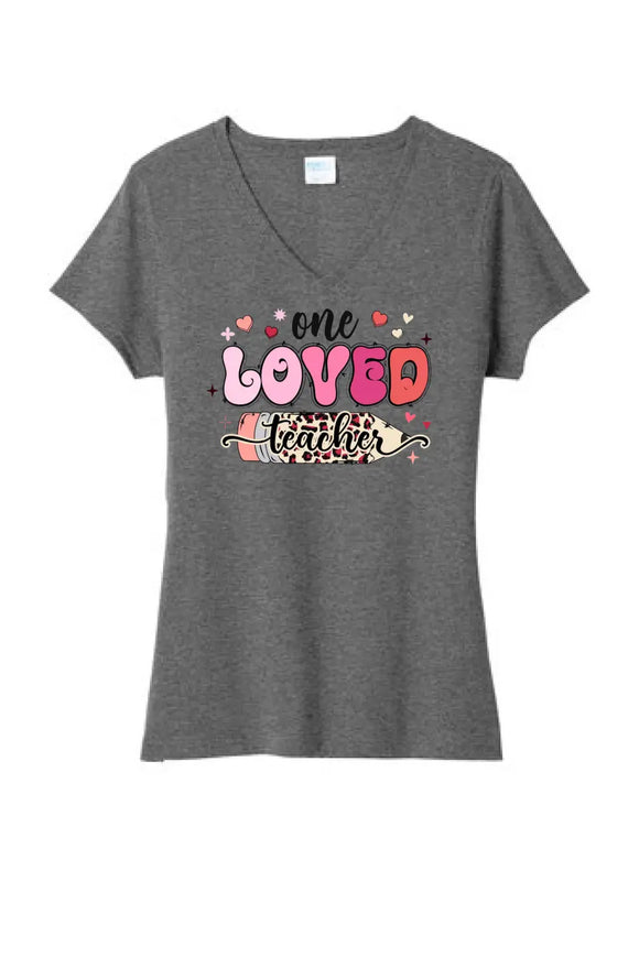 One Loved Teacher Ladies Tri-Blend V-Neck Tee