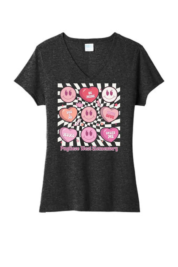 Hearts Custom Text Ladies Tri-Blend V-Neck Tee