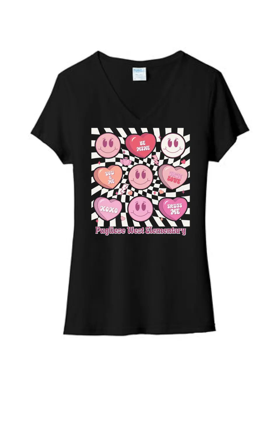 Hearts Custom Text Ladies Tri-Blend V-Neck Tee