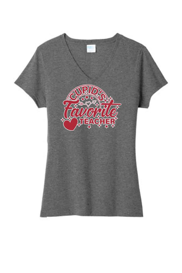 Cupid's Favorite Teacher Ladies Tri-Blend V-Neck Tee