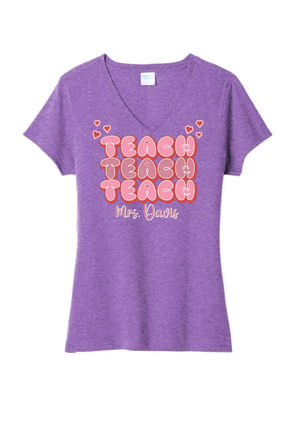 Teach Teach Teach Custom Text Ladies Tri-Blend V-Neck Tee