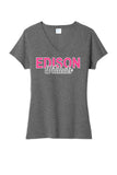 Edison Wildcats Hearts Ladies Tri-Blend V-Neck Tee