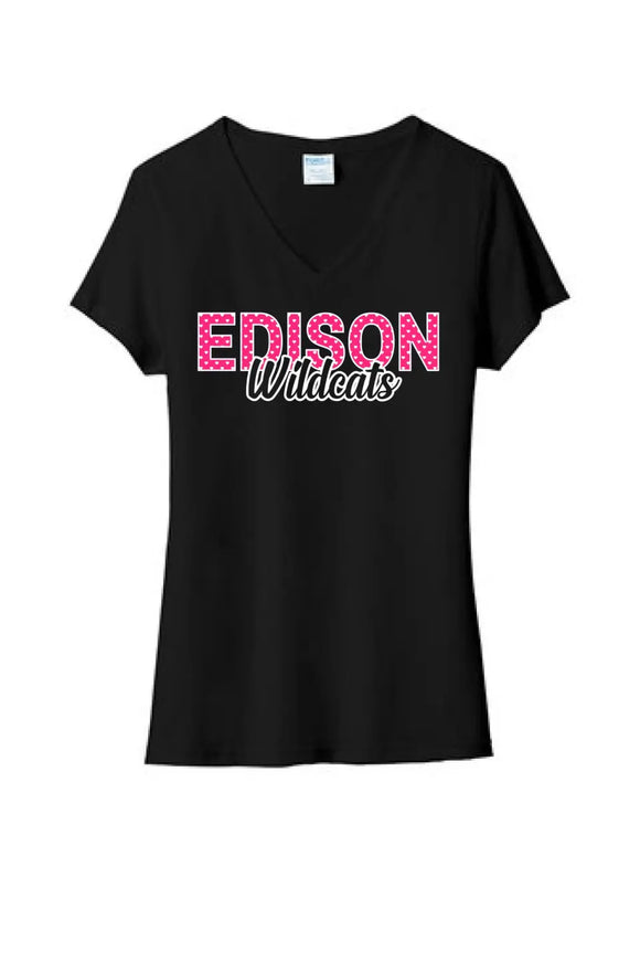 Edison Wildcats Hearts Ladies Tri-Blend V-Neck Tee