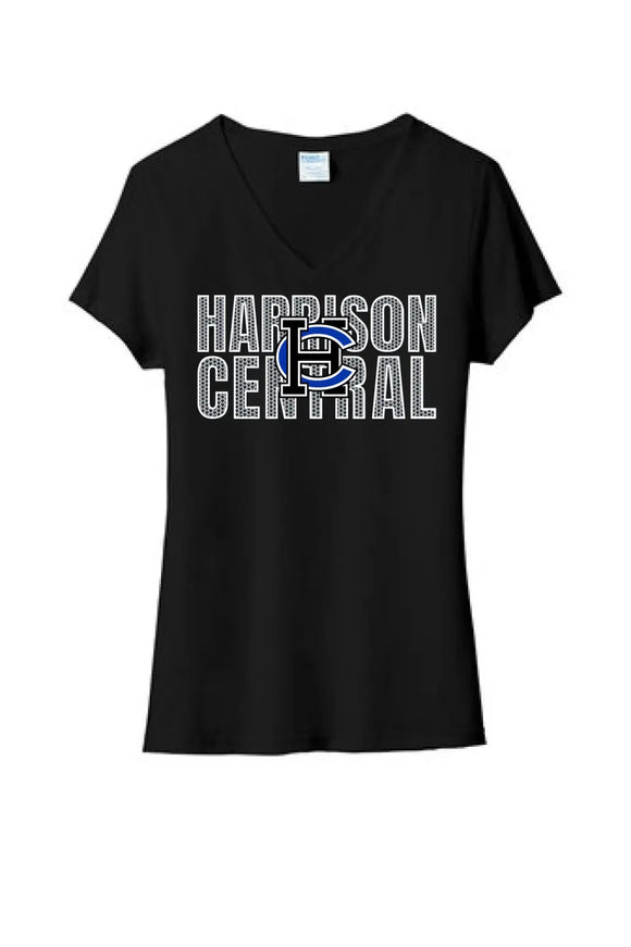 Harrison Central Valentine with Logo Ladies Tri-Blend V-Neck Tee