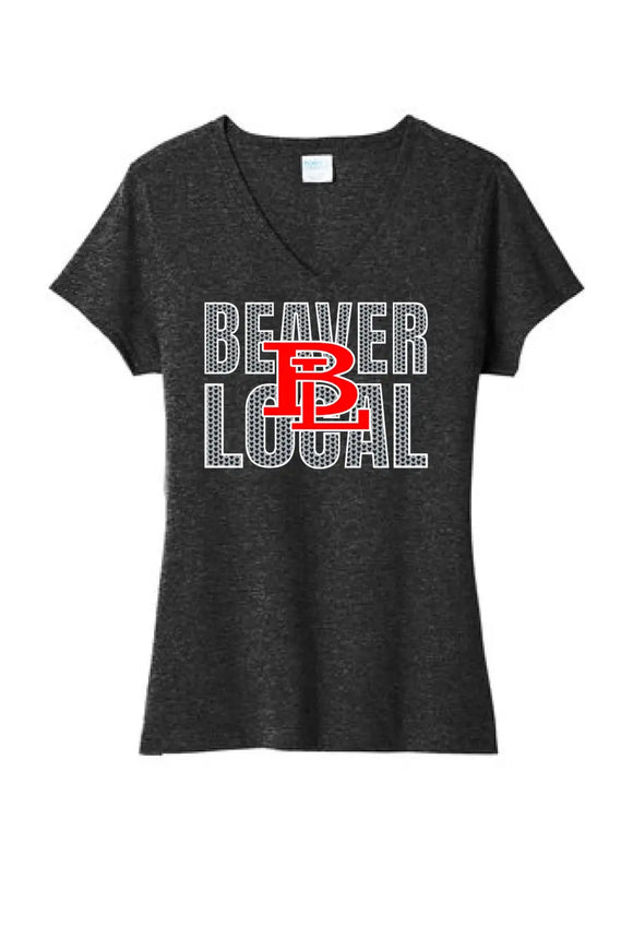 Beaver Local Valentine with Logo Ladies Tri-Blend V-Neck Tee