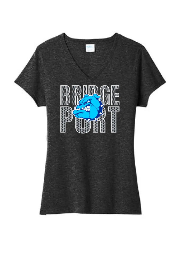 Bridgeport Valentine with Logo Ladies Tri-Blend V-Neck Tee
