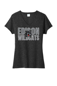 Edison Valentine with Logo Ladies Tri-Blend V-Neck Tee