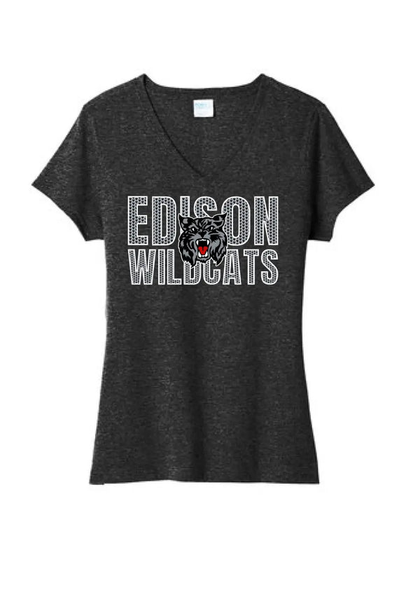 Edison Valentine with Logo Ladies Tri-Blend V-Neck Tee