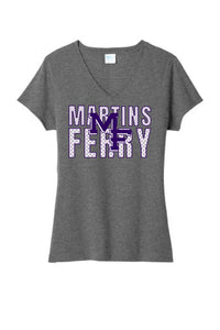 Martins Ferry Valentine with Logo Ladies Tri-Blend V-Neck Tee