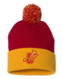 Indian Creek IC logo with Tomahawk Embroidery Pom-Pom Cuffed Beanie