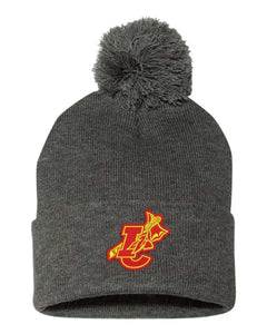 Indian Creek IC logo with Tomahawk Embroidery Pom-Pom Cuffed Beanie